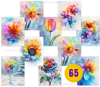 Watercolor Rainbow Flowers